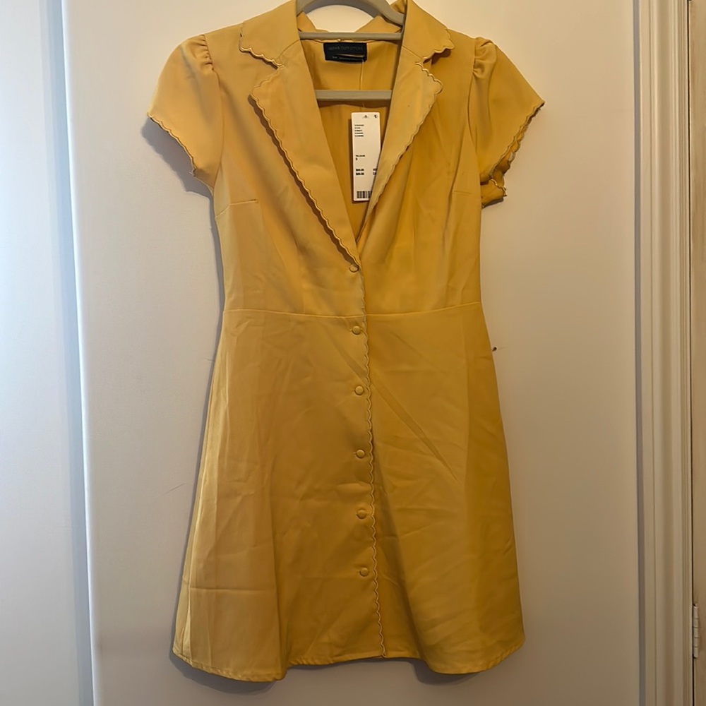Mustard Yellow Urban Outfitters Vintage Style open front dress buttons Trim NWT